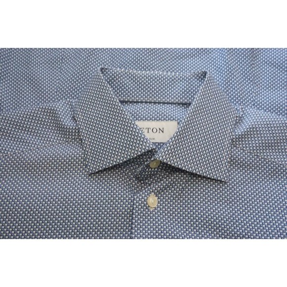 Etonic Other - Eton Blue White Pattern Spread Collar Dress Shirt Slim Fit Sz 15